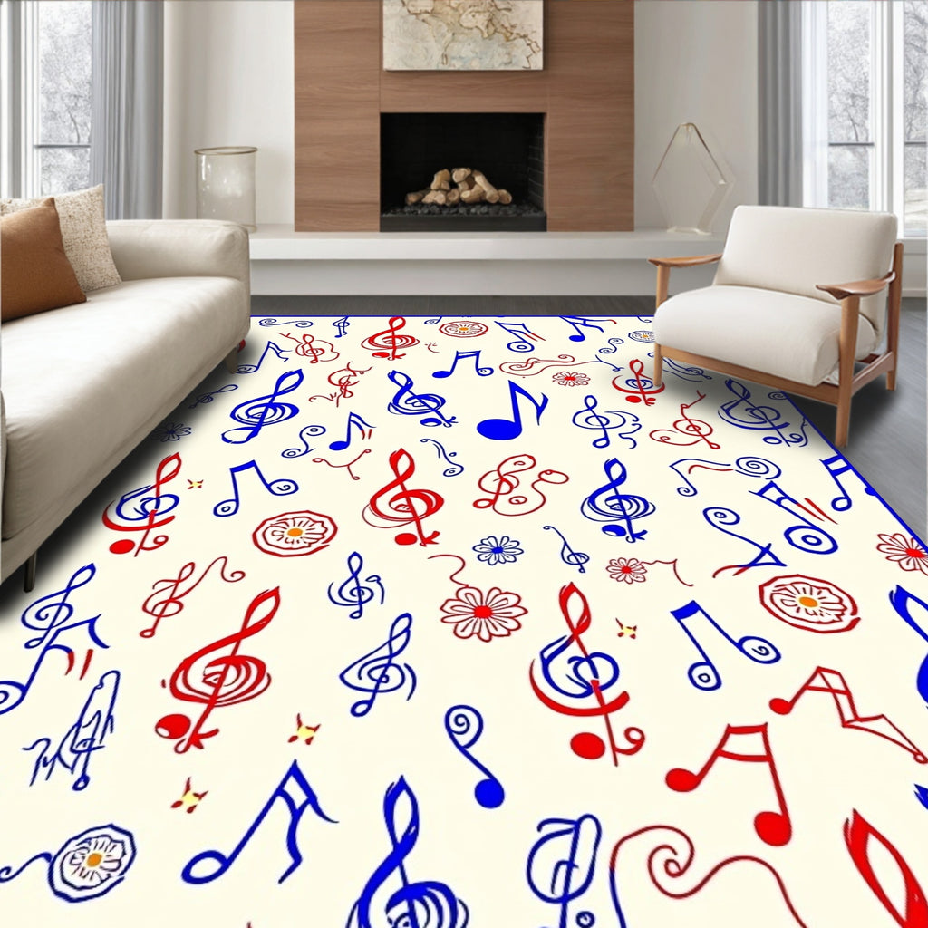 Red Blue Musical Notes Collection Rug