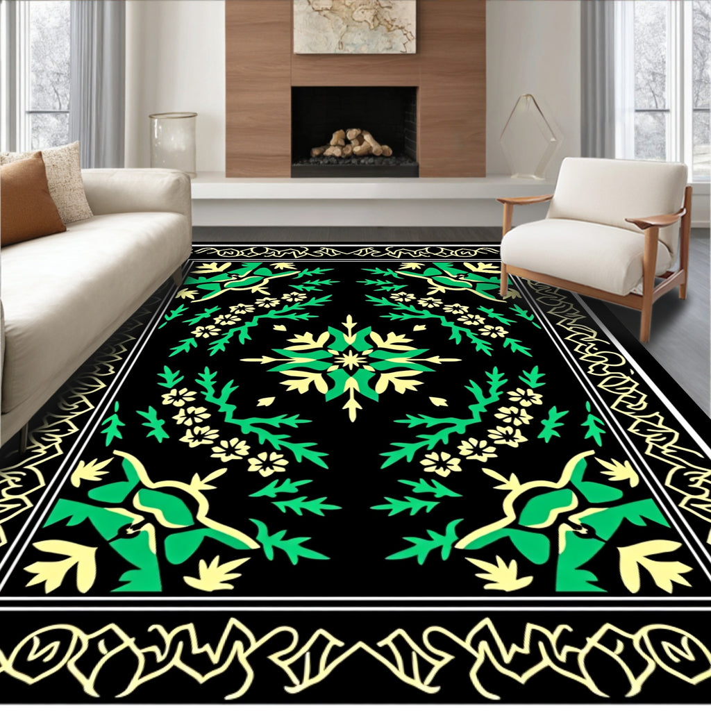 Emerald Green Floral Garden Medallion Rug