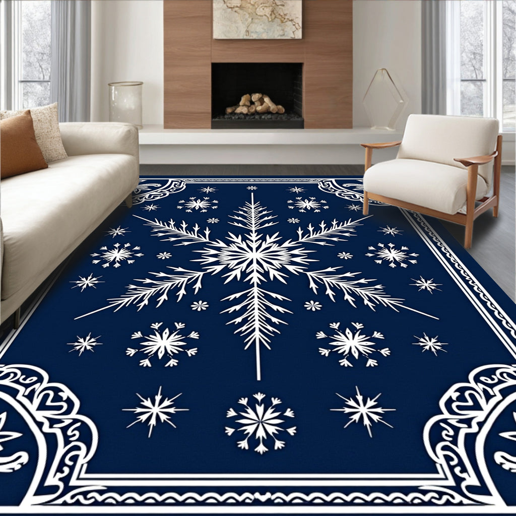 Midnight Blue White Snowflake Scatter Rug