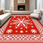 Vibrant Red White Snowflake Medallion Rug