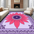 Vibrant Pink Petal Medallion Purple Border Rug