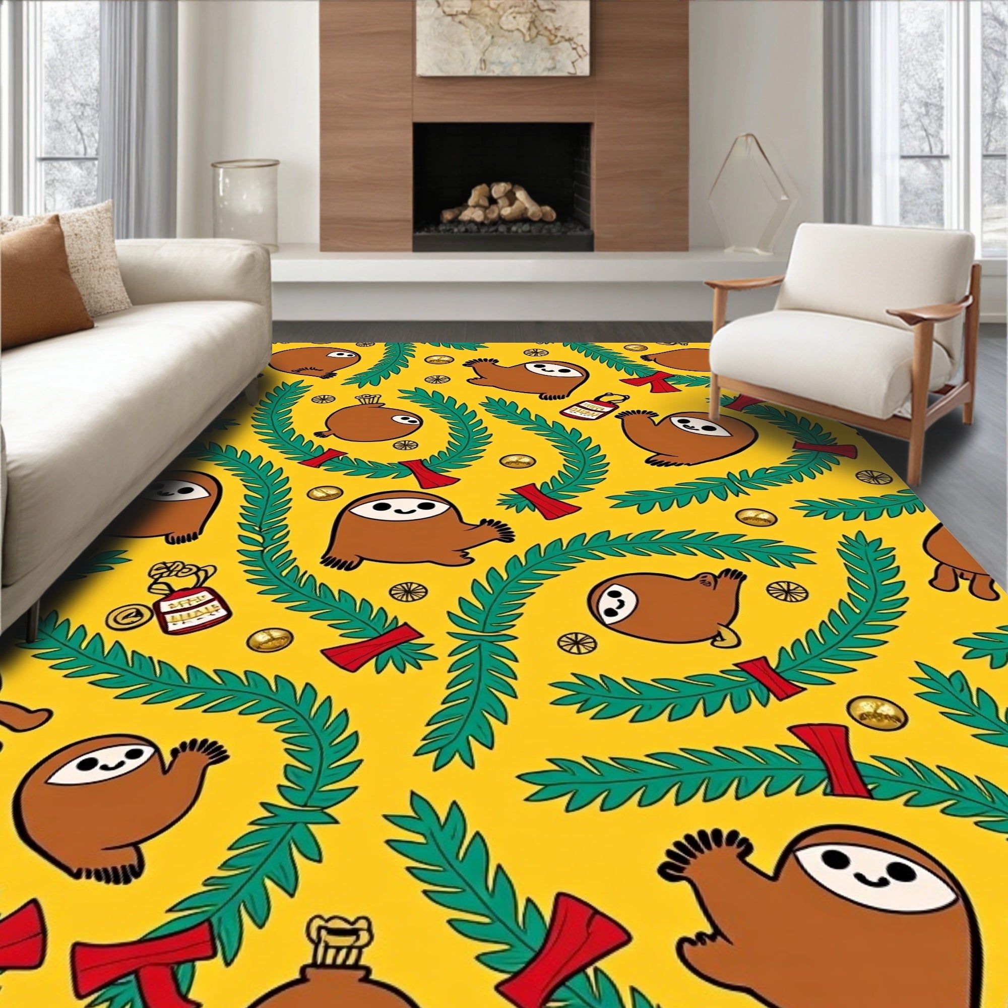Whimsical Sloth Garland Yellow Rug