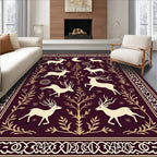 Burgundy Moonlit Deer Meadow Rug