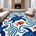 Blue Turtles Orange Striped Fish Rug