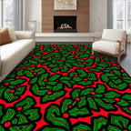 Bold Red Green Leaf Berry Collage Rug