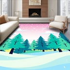 Pastel Pink Snowfall Forest Scene Rug