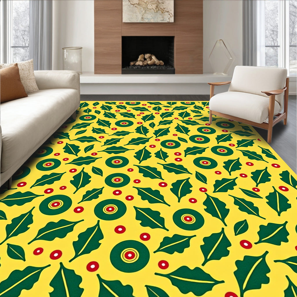Green Leaf Red Dot Sunburst Rug