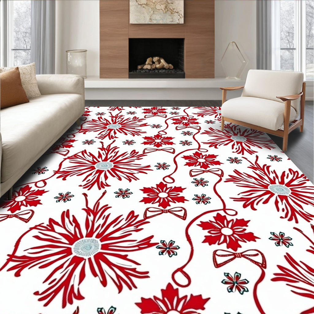 Red Floral Ribbon Bow Medallion Rug