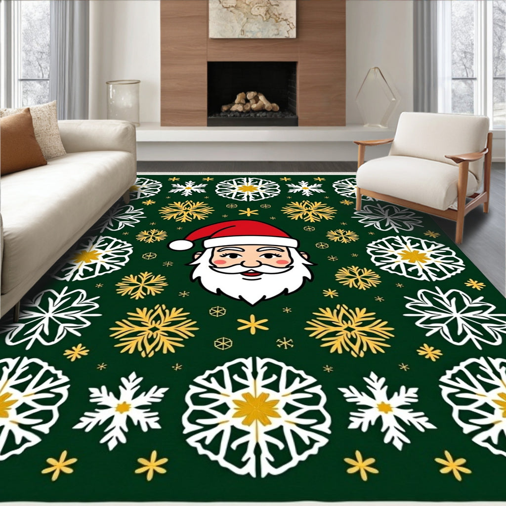 Green Santa Snowflakes Holiday Rug