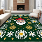 Green Santa Snowflakes Holiday Rug