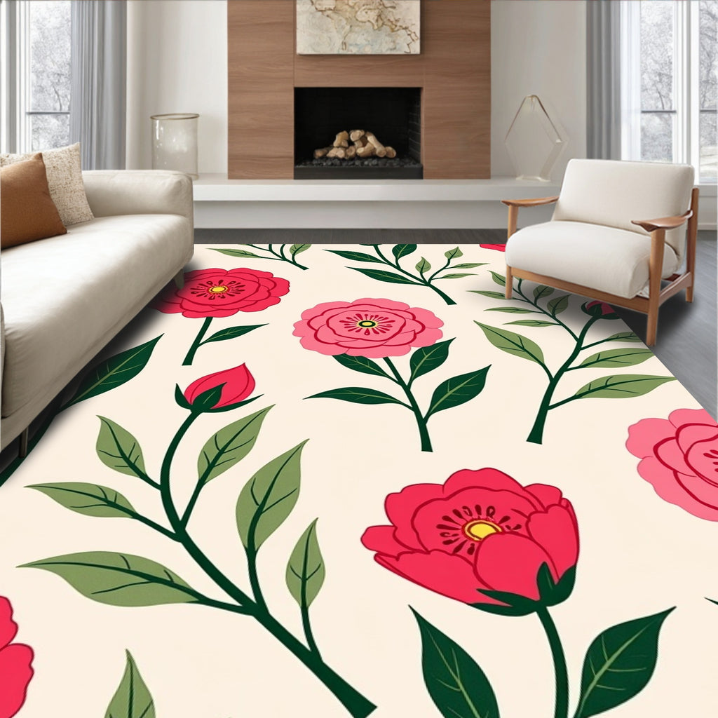 Vintage Pink and Red Floral Sprigs Rug