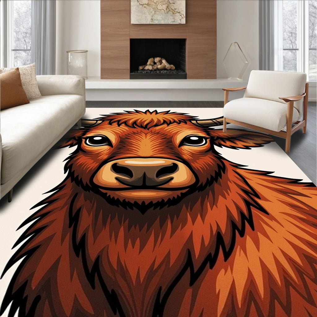 Rustic Orange Highland Cow Portrait Rug
