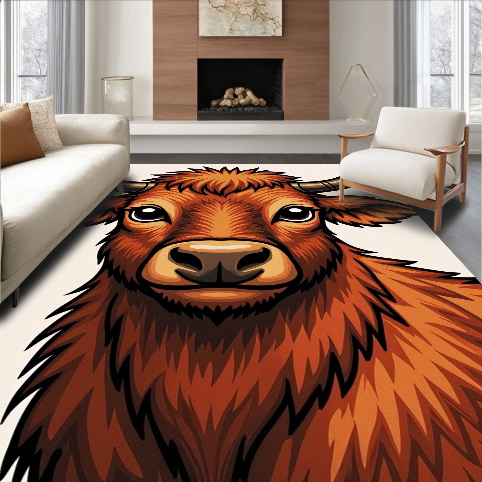 Rustic Orange Highland Cow Portrait Rug