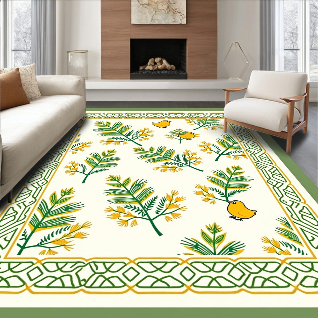 Yellow Chickadee Fern Border Rug