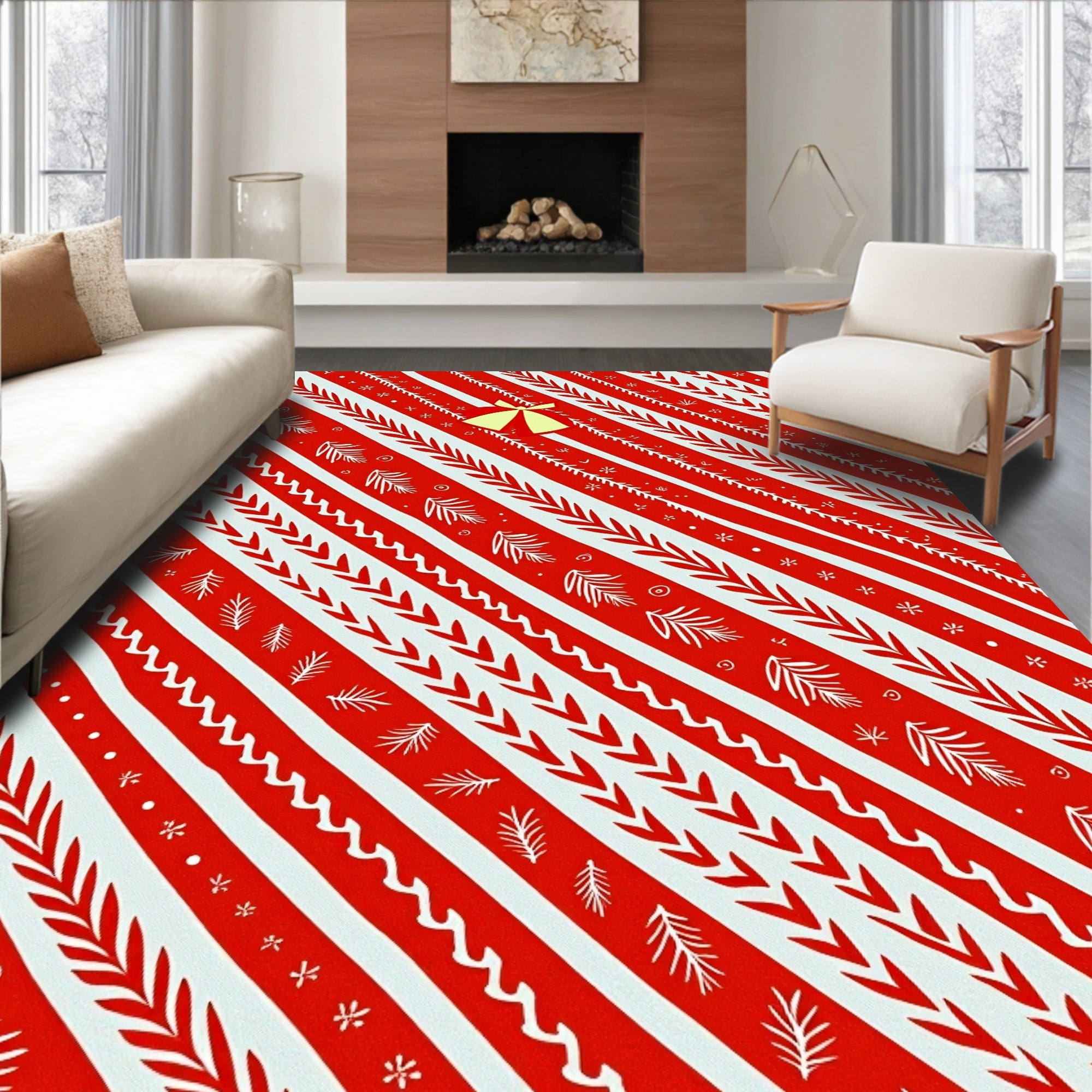 Festive Red White Striped Bell Garland Rug
