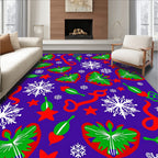 Festive Green Hearts Red Stars Snowflakes Rug