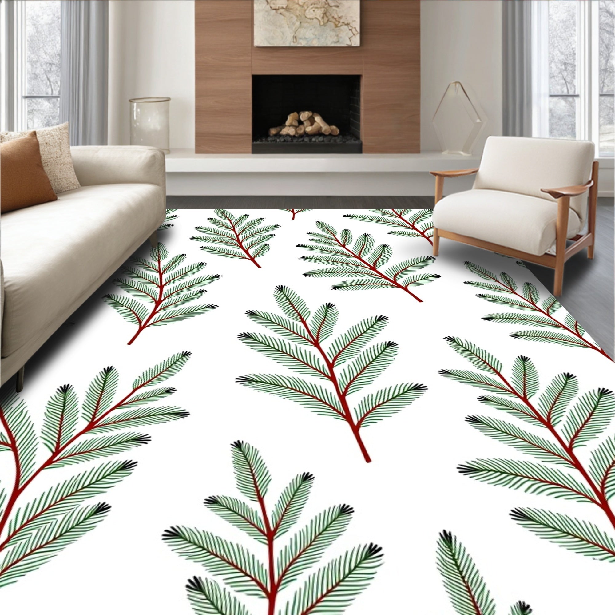 Green Pine Branch All Over Rug