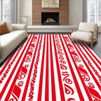 Red White Vertical Stripe Swirl Rug