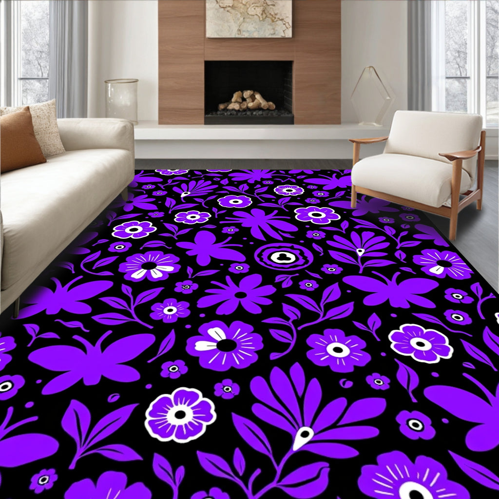 Vibrant Purple Butterfly Floral Blend Rug