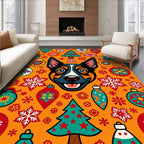 Retro Dog Christmas Ornament Trees Rug