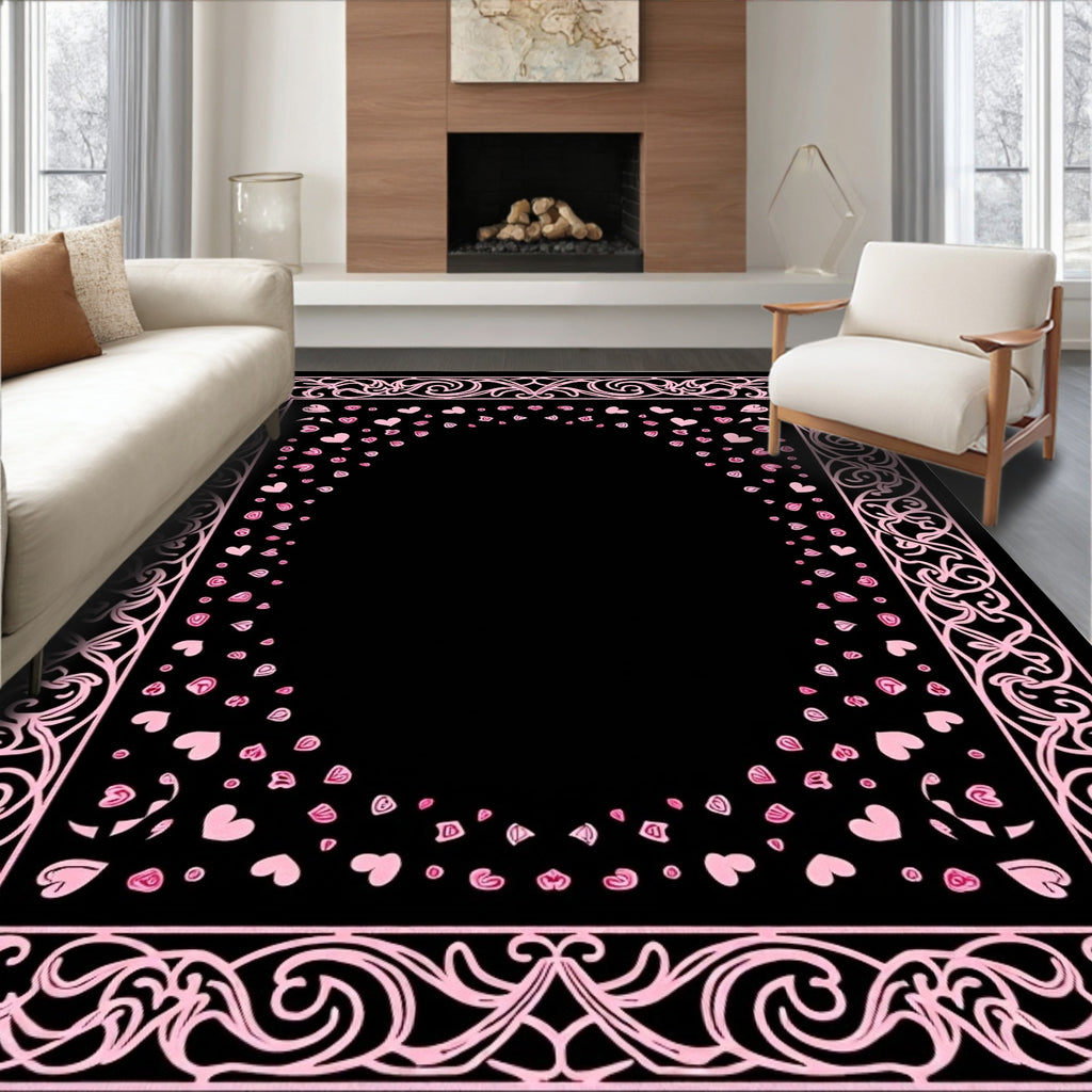 Pink Heart Swirl Border Rug