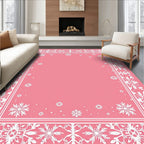 Pink Snowflake Geometric Medallion Border Rug