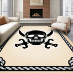 Black Skull Crossed Swords Ivory Rug
