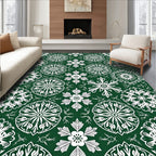 Emerald Green White Floral Medallion Swirl Rug
