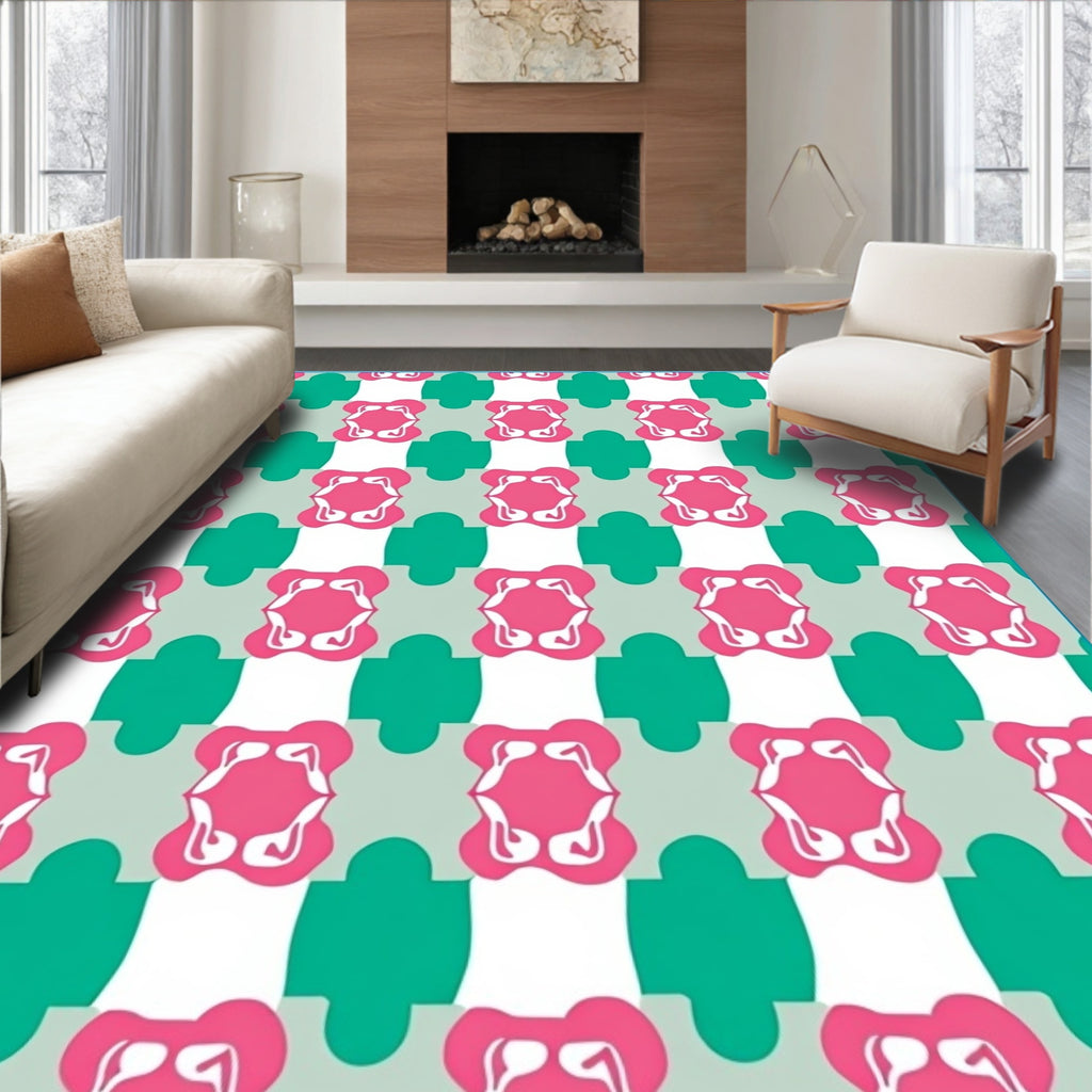 Pink Teal Gray Quatrefoil Arrangement Rug