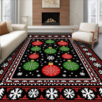 Festive Red Green Ornaments Snowflake Border Rug