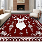 Classic White Antlered Deer Crimson Border Rug