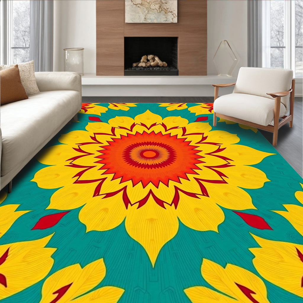 Vibrant Sunburst Floral Teal Rug