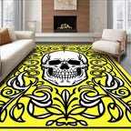 Yellow Skull With Black Floral Frame Rug