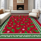 Red Green Leaf Snowflake Border Rug