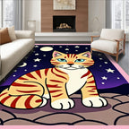 Whimsical Cat Night Sky Stars Rug