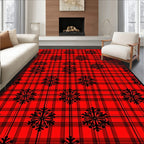 Red Black Plaid Snowflake Scatter Rug