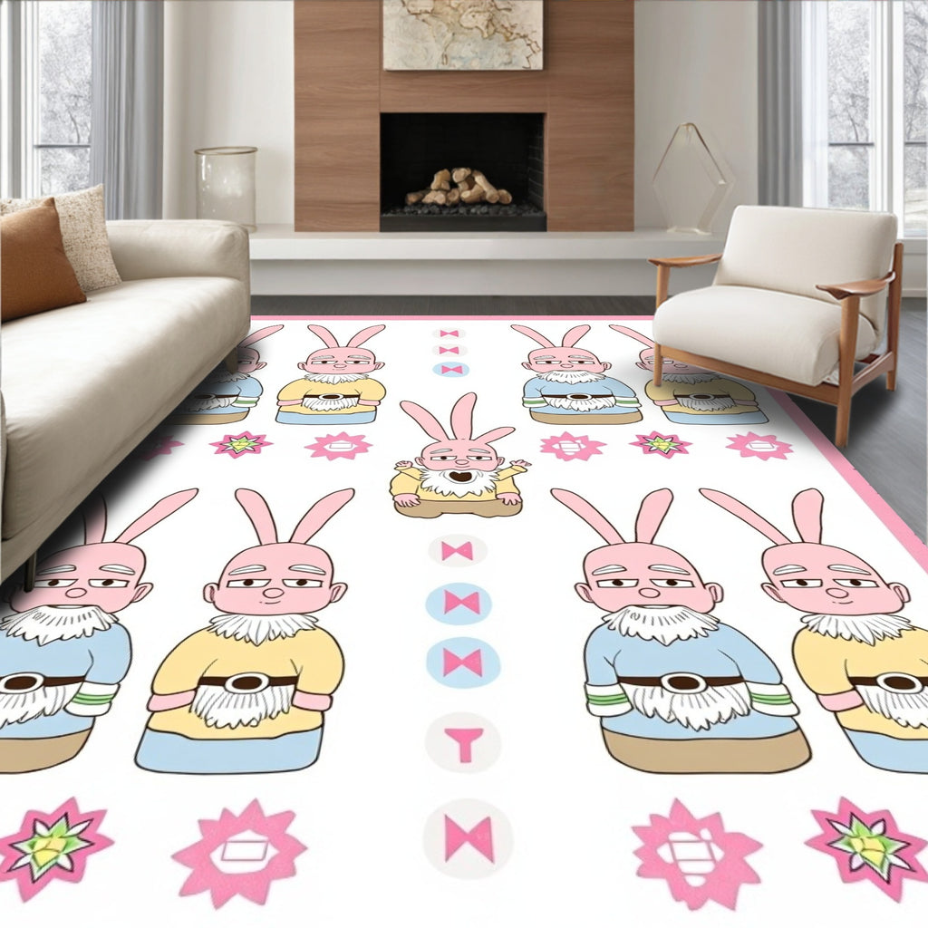 Whimsical Bunny Gnome Character Collection Rug