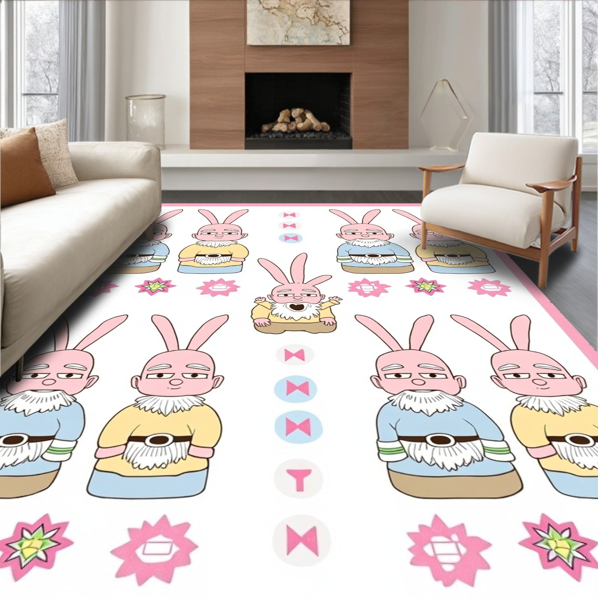 Whimsical Bunny Gnome Character Collection Rug