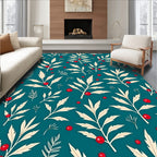 Teal Berry Leaf Branch Scatter Rug