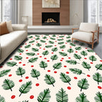 Green Pine Sprig Red Berry Background Rug