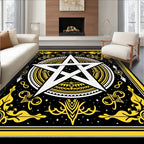 Black Yellow White Pentagram Mandala Rug