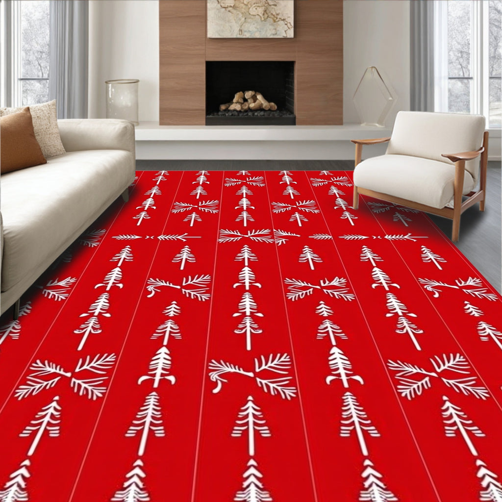 Bright Red Pine Tree Garland Rug