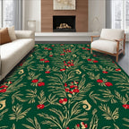 Deep Emerald Red Berry Floral Branches Rug