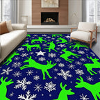 Vibrant Neon Green Reindeer Snowflakes Rug