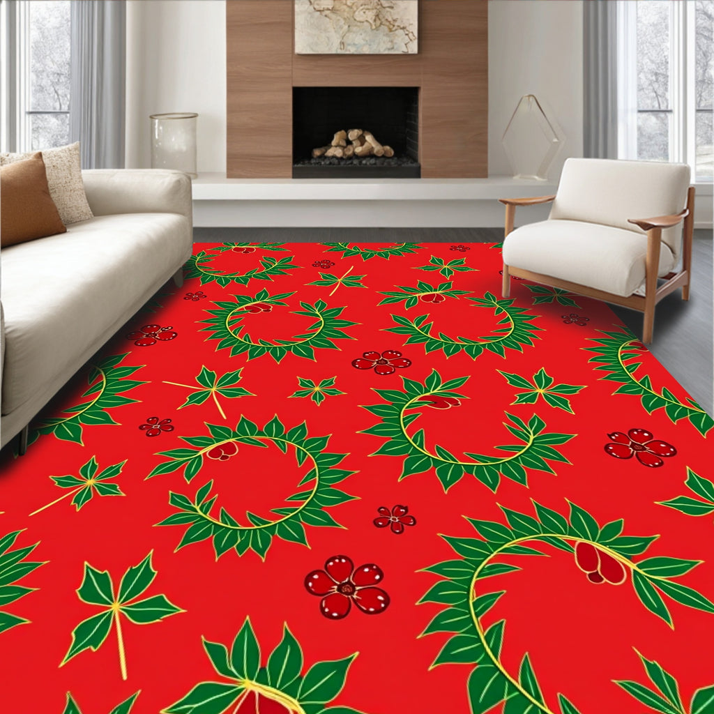 Red Green Leaf Berry Wreath Rug