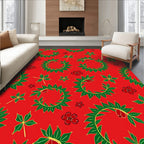 Red Green Leaf Berry Wreath Rug