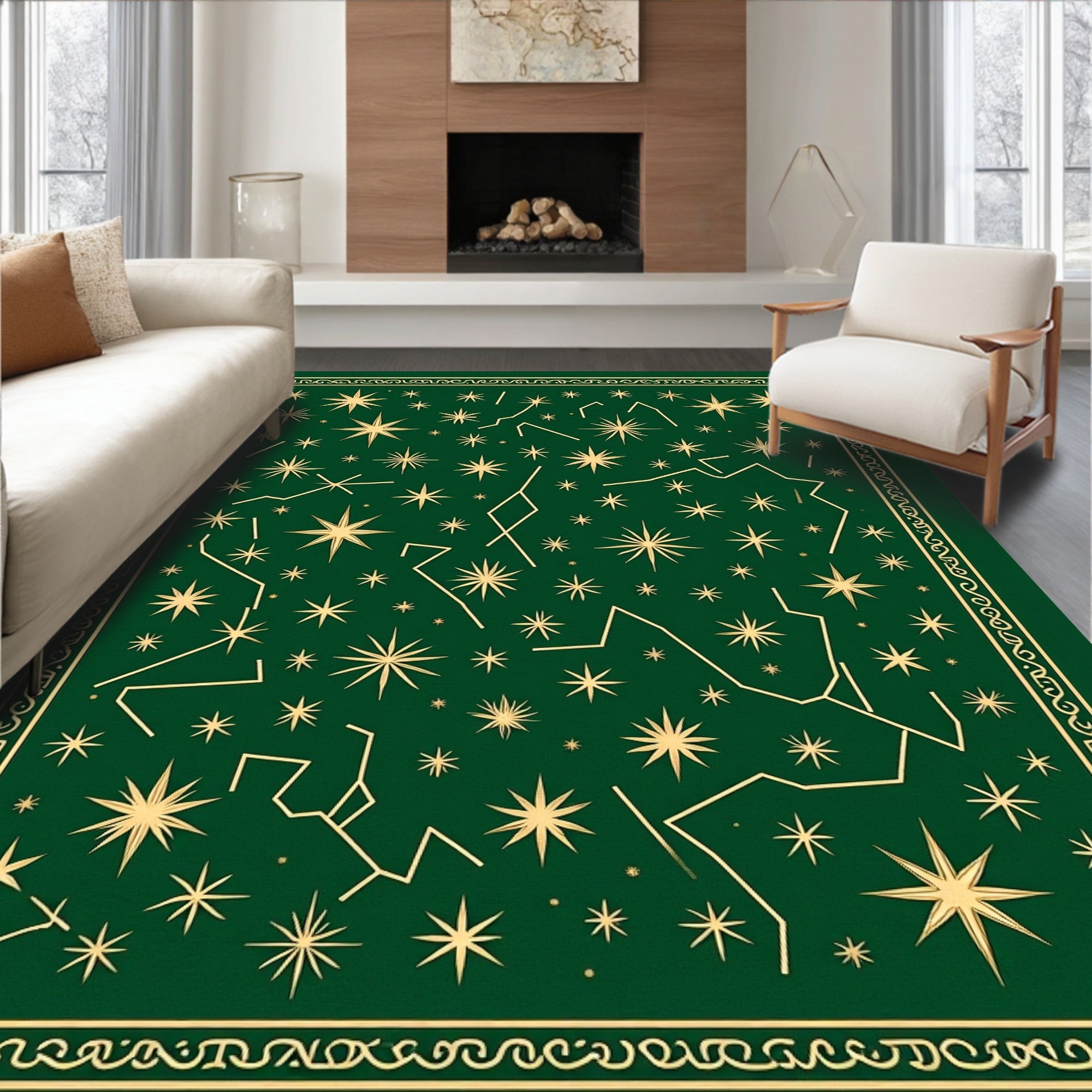Deep Green Celestial Star Map Rug
