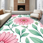 Pink Daisy Botanical Whimsical Arrangement Rug