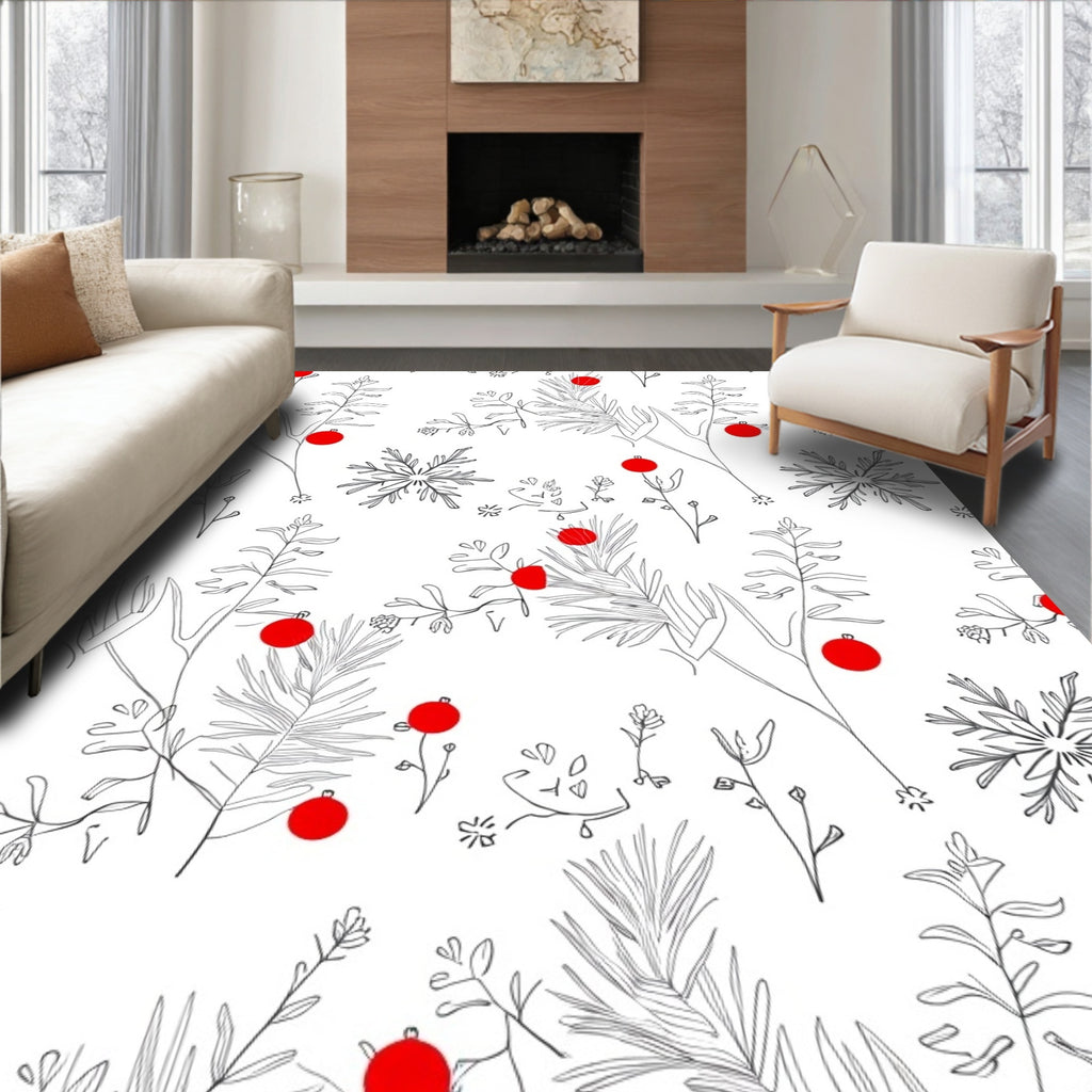 Minimalist Scarlet Christmas Branch Snowflake Rug