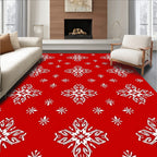 Red White Snowflake Tile Rug